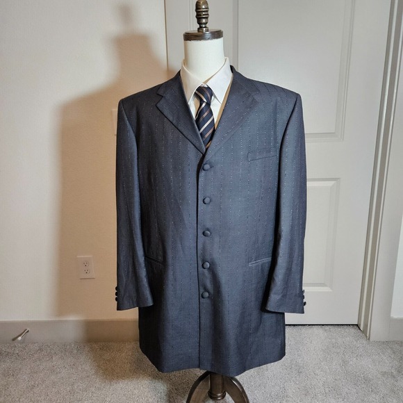 Caravelli 2 PC Suit Blazer Men 46L Pants 38x31 Superior 150's Gray Striped - Picture 2 of 16